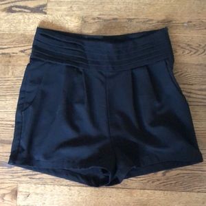 Pleated Waist Black Shorts